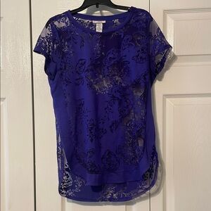 Elegant Sheer Floral Top - Blue